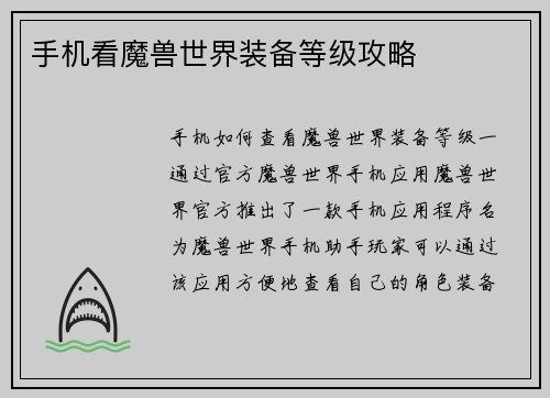 手机看魔兽世界装备等级攻略